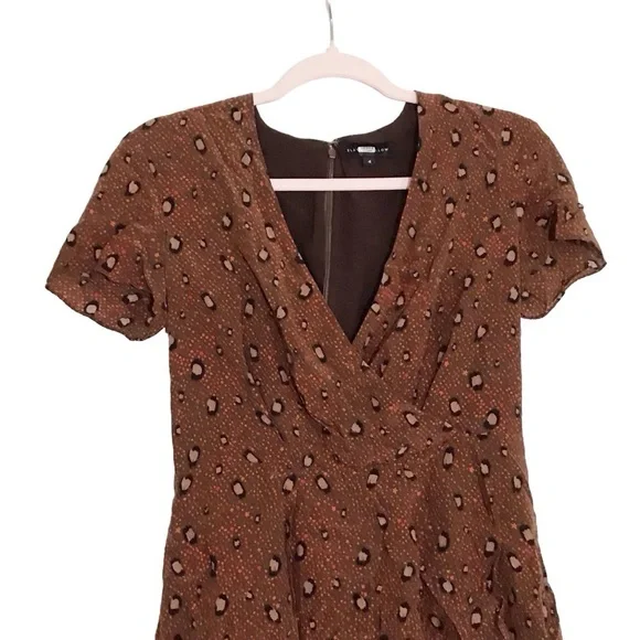 Slate + Willow Brown Faux Wrap Silk Dress size 4 - Picture 4 of 9
